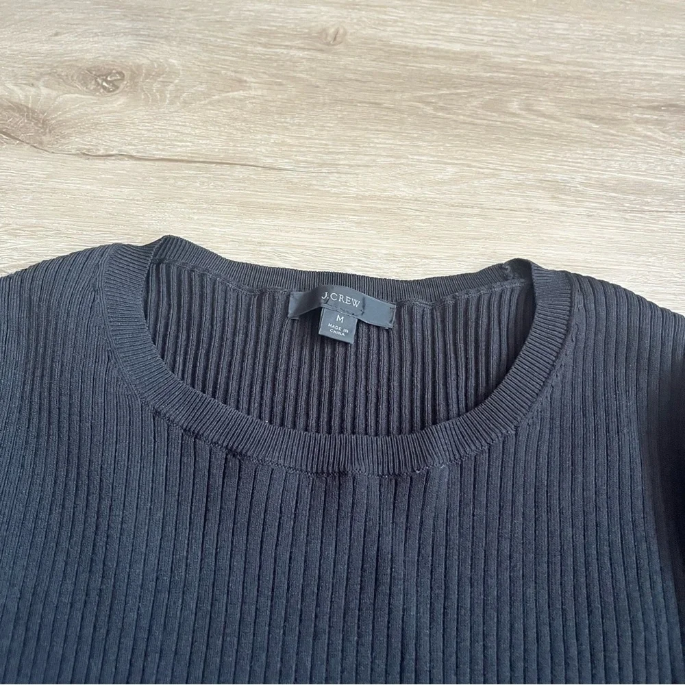 J. Crew Black Ribbed Crew Neck Sweater Women's SZ M Minimalist Basic